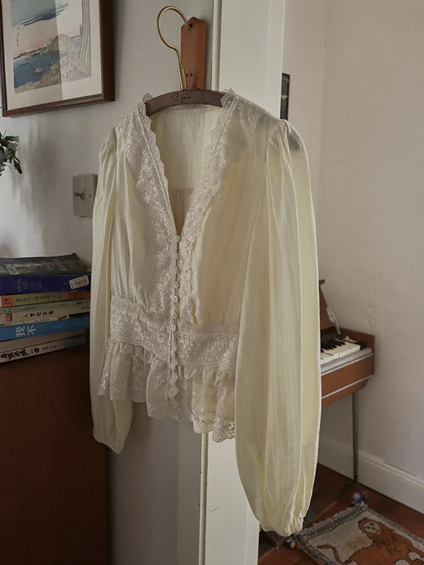 Ethereal Lace Embroidered Vintage Blouse