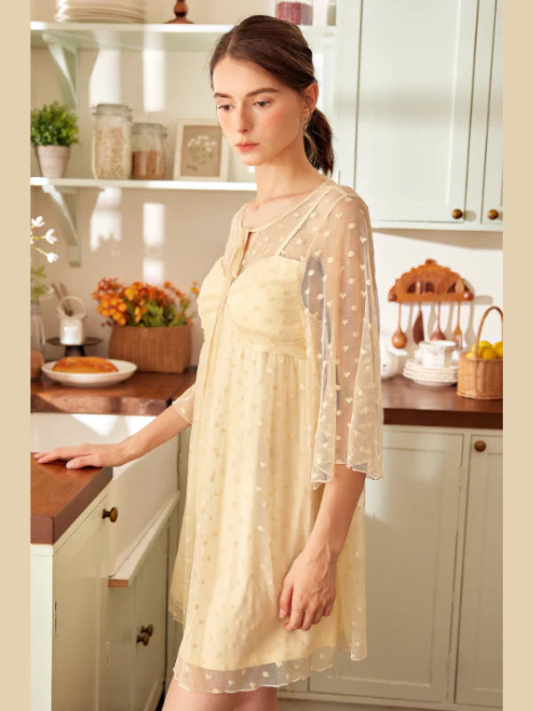 Buttercream Sheer Polka Dot Nightdress