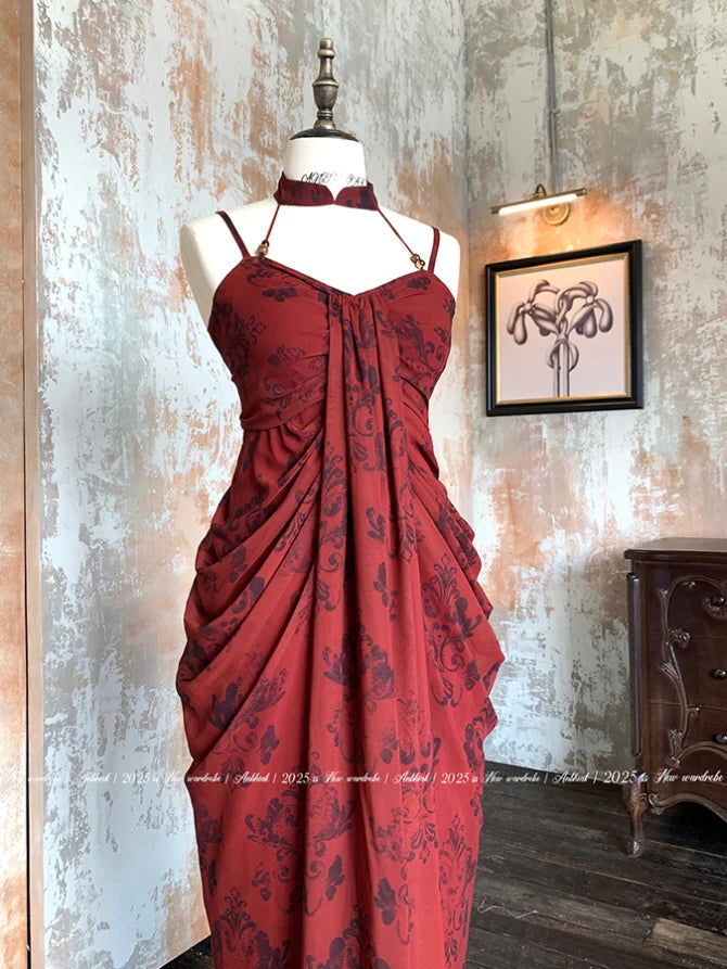 Crimson Rose Drape Dress