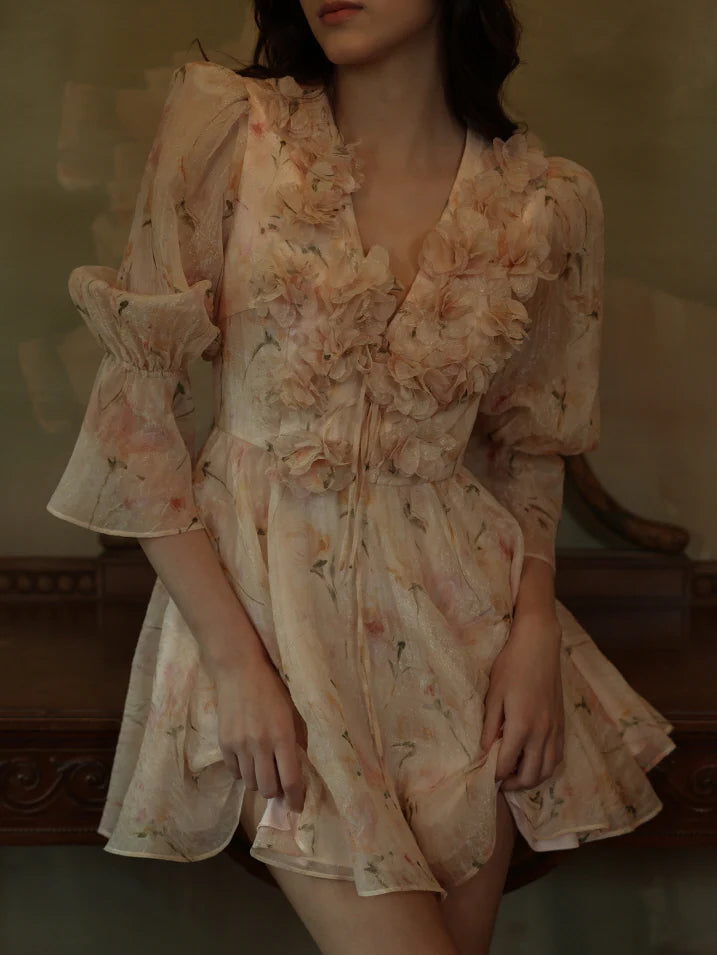 Blush Bloom Garden Ruffle Mini Dress