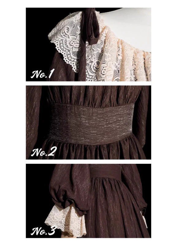 Mocha Reverie Vintage Lace Long Dress