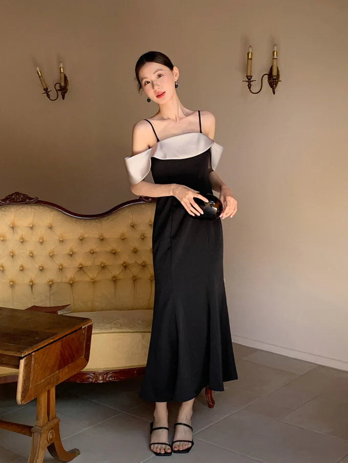 Midnight Ruffle Neckline Dress