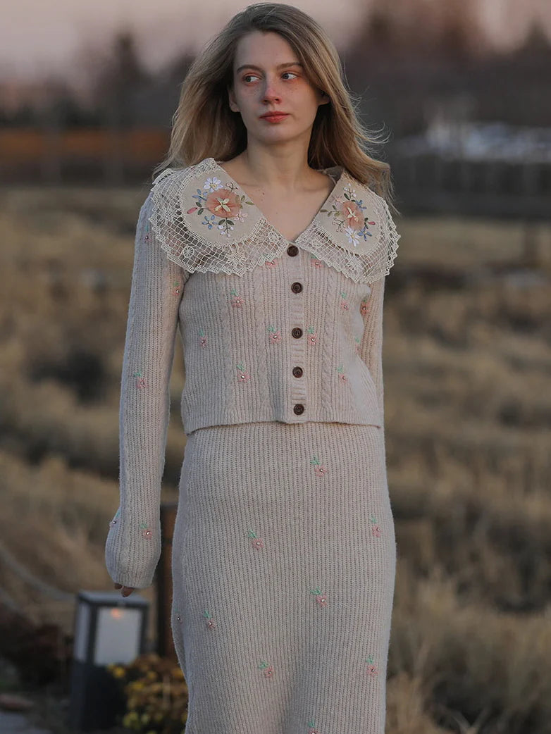 Vintage Bloom Embroidered Knit Cardigan