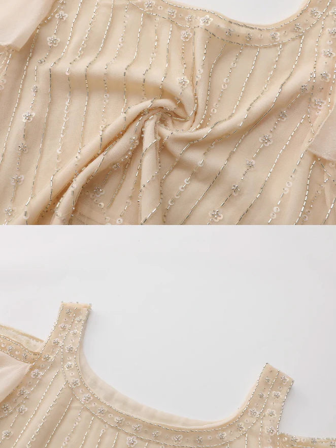 Moonlight Garden Beaded Cold Shoulder Top