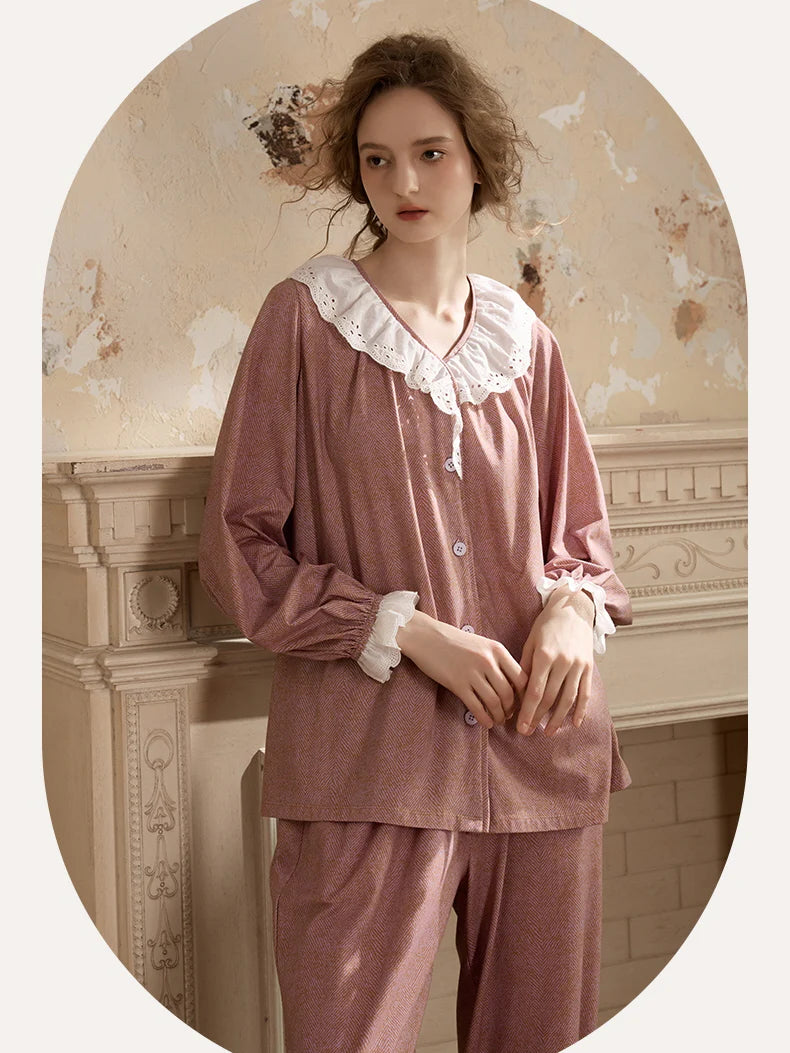 Vintage Rose Lace Collar Pajama Set