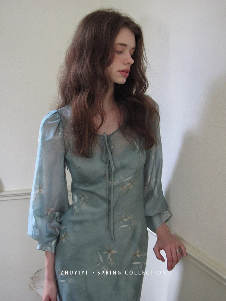 Ethereal Spring Meadow Sheer Sleeve Dress