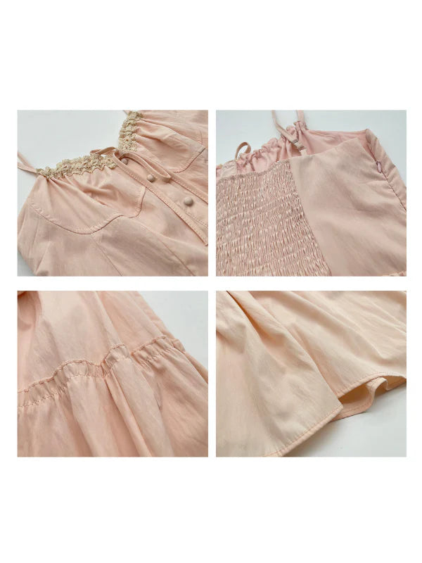 Blush Ribbon-Tie Tiered Dress