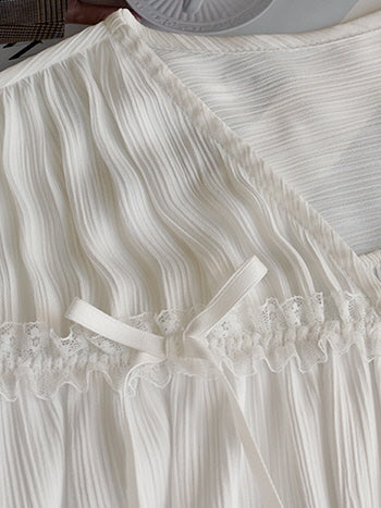 Ethereal White Pleated Chiffon Blouse