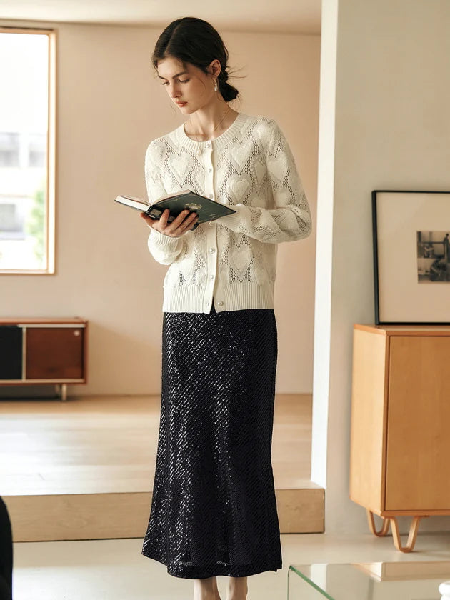 Heart Knit Pearl Button Cardigan