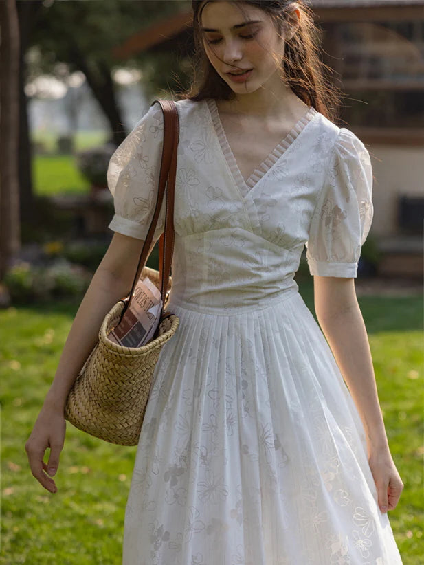 Whispering Blossom Cotton White Dress