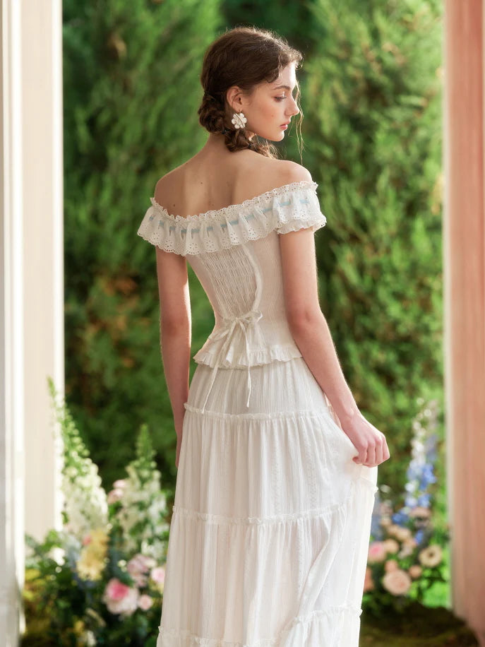 Blue Ribbon Garden White Top & Tiered Skirt