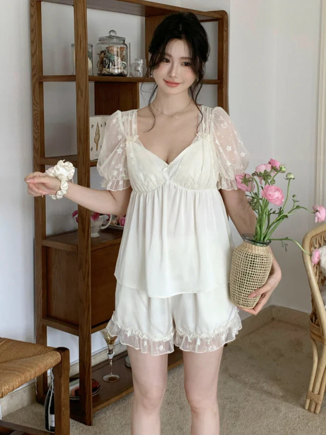 Blossom Puff Sleeve Coquette Pajama Set