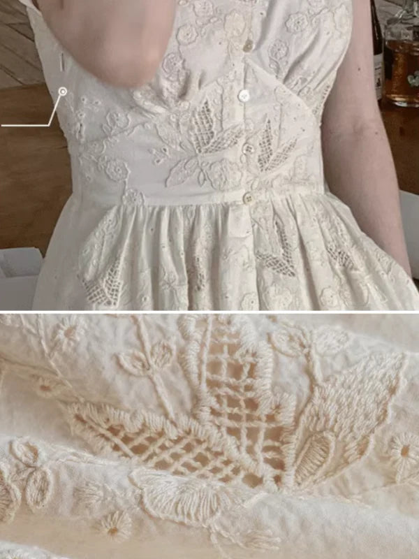 Blooming Serenity White Embroidery Dress