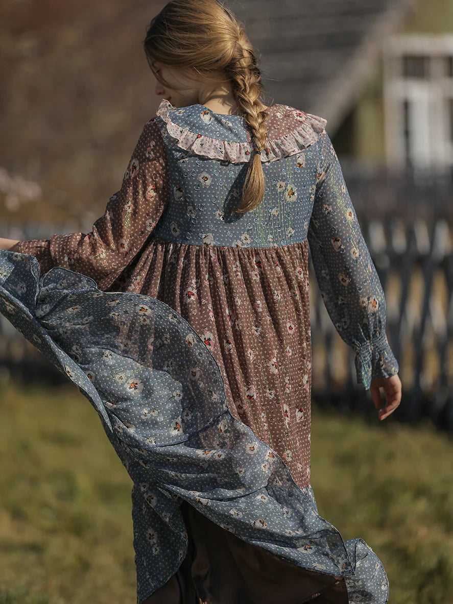 Autumn Patchwork Chiffon Dress