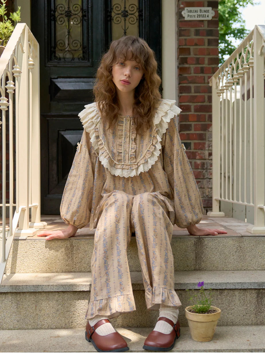 Vintage Ruffle Cotton Pajama Set