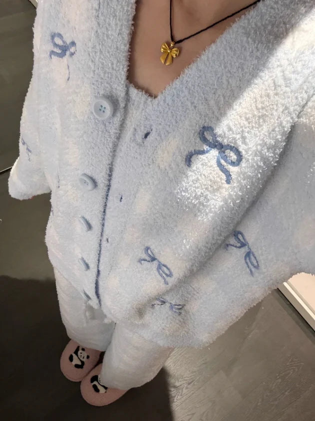 Cozy Blue Checkered 3-Piece Loungewear Set