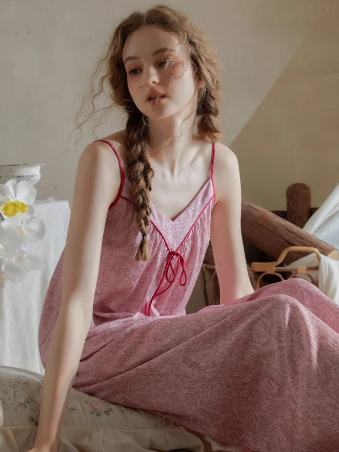 Vintage Ribbon-Tie Pajama Set