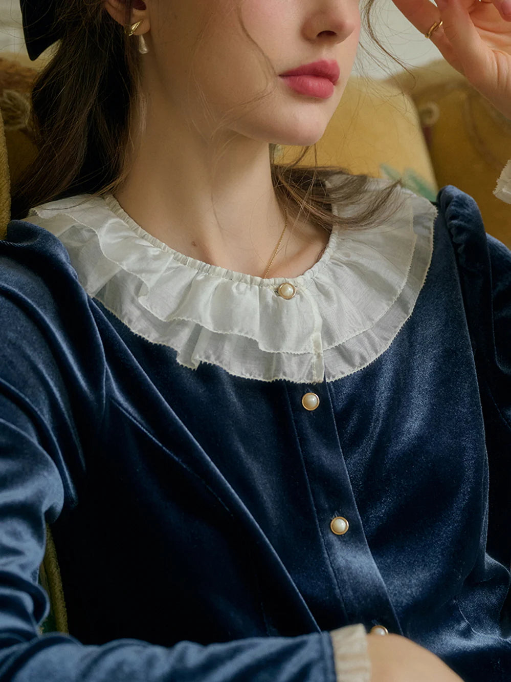Ruffle Collar Midnight Velvet Elegance Blouse