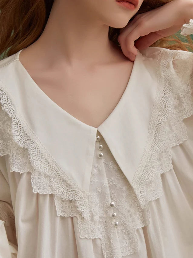 Elegant Lace-Trimmed Cotton Pajama Set