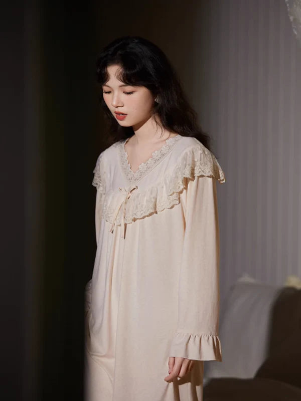 Beige Elegance Lace Nightgown