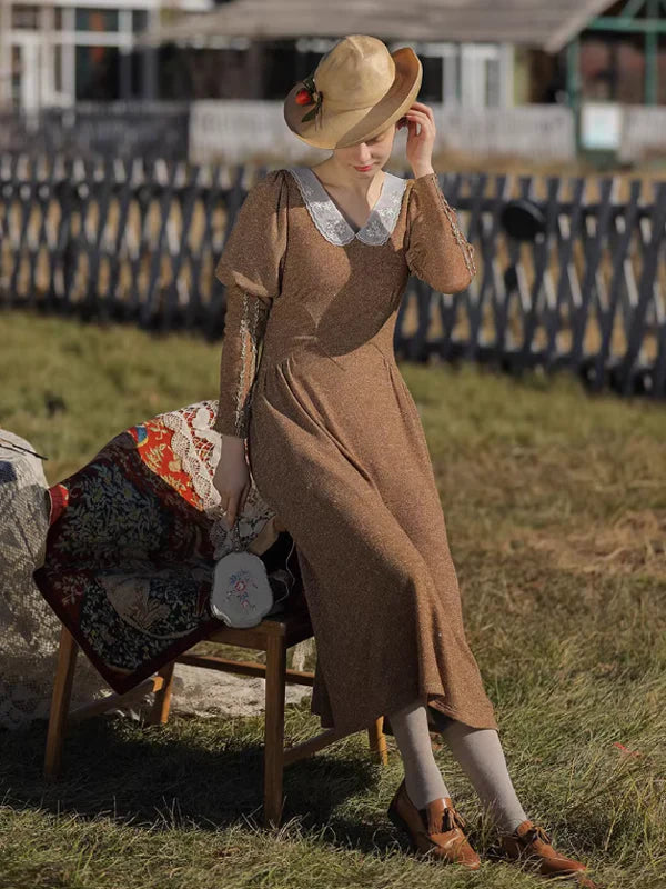 Golden Elegance Victorian Dress