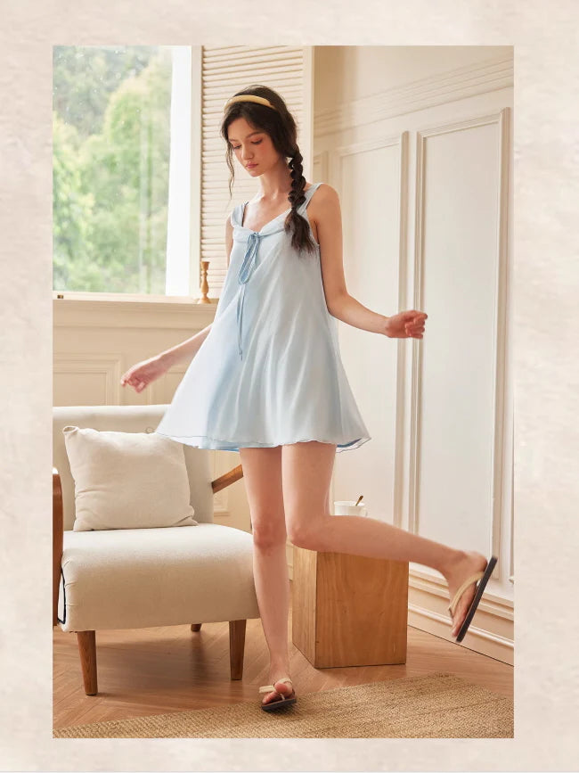 Powder Blue Chiffon Ribbon Nightgown