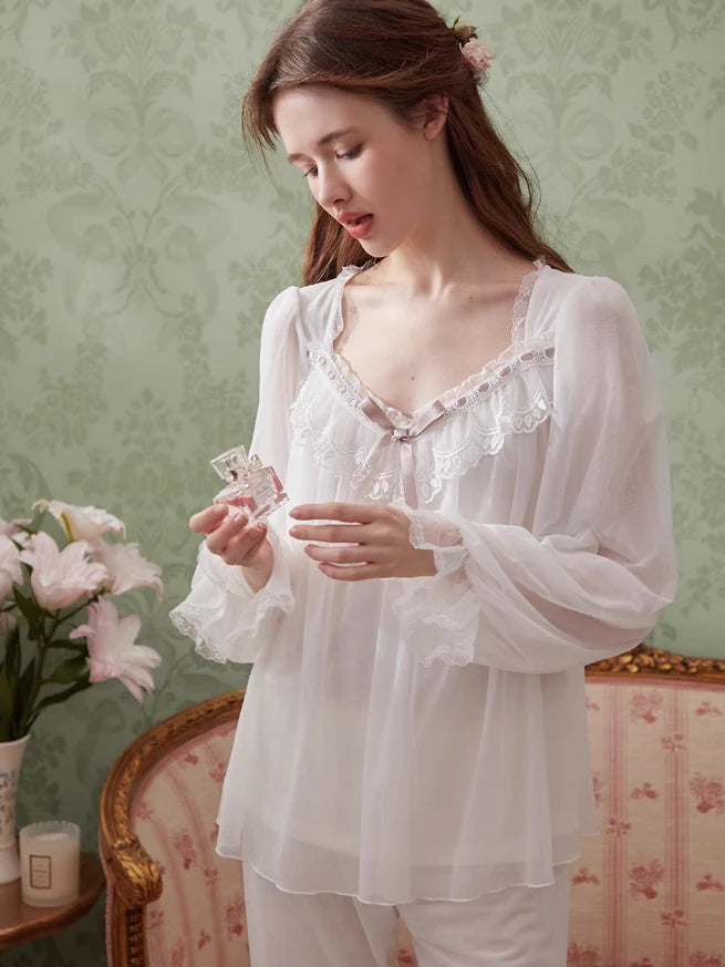 Ethereal Lace Lounge Pajama Set