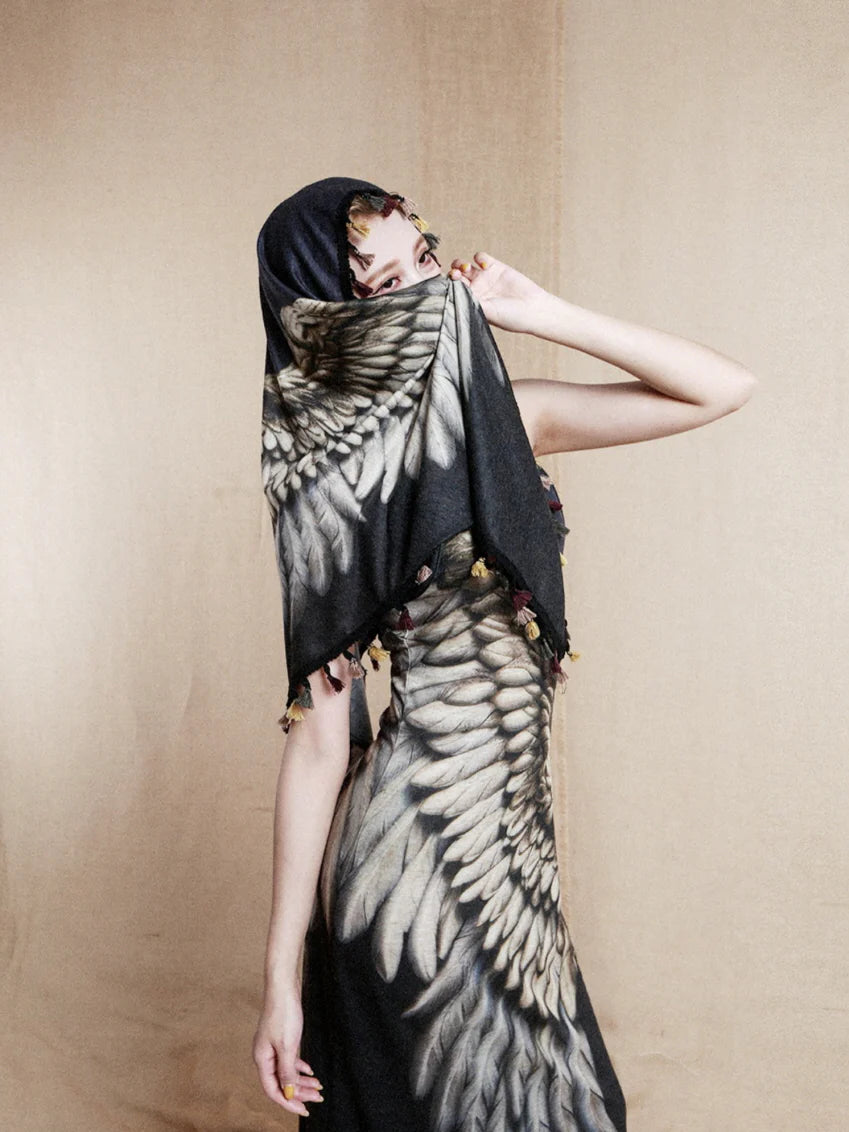 Celestial Wing Print Maxi Dress