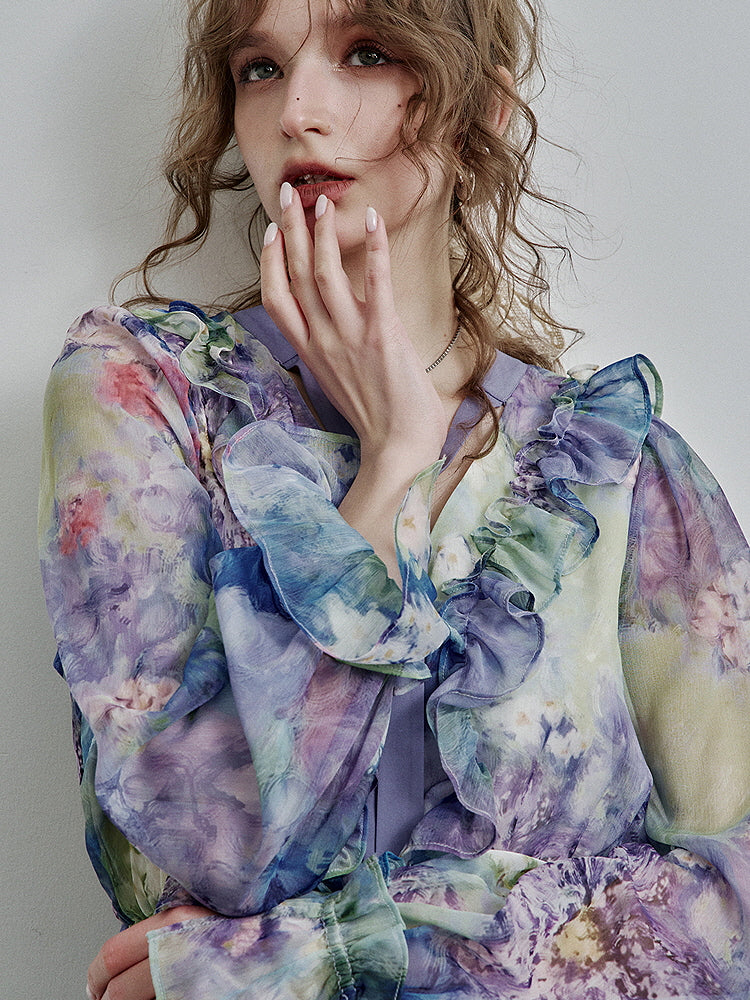 Ethereal Watercolor Ruffle Dress