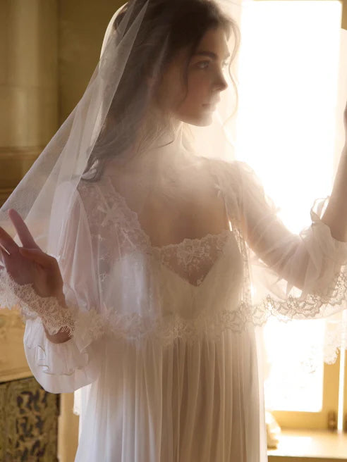 Sheer Veil White Lace Princess Nightgown