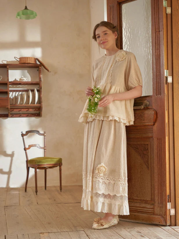 Linen Lace Garden Blouse and Skirt
