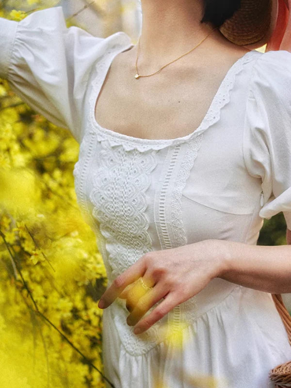 Vintage Lace Elegance White Dress