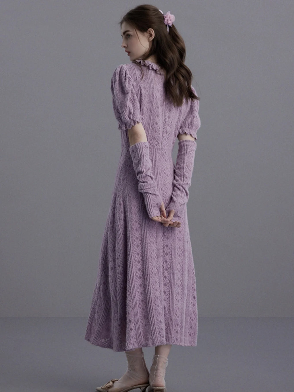 Elegant Puff-Sleeve Knit Dress