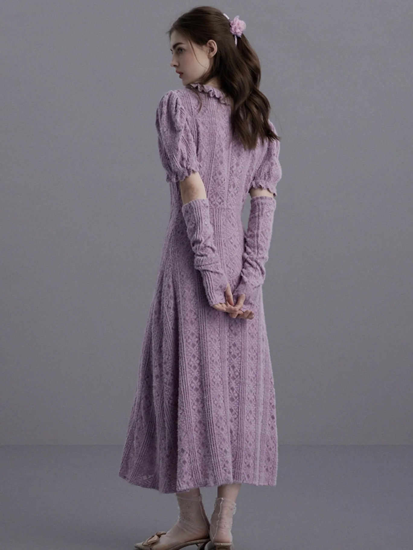 Elegant Puff-Sleeve Knit Dress