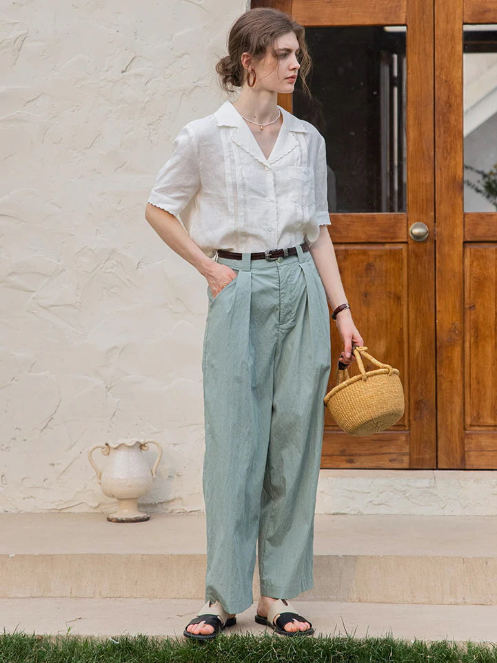 Sophia's Green Linen Blouse