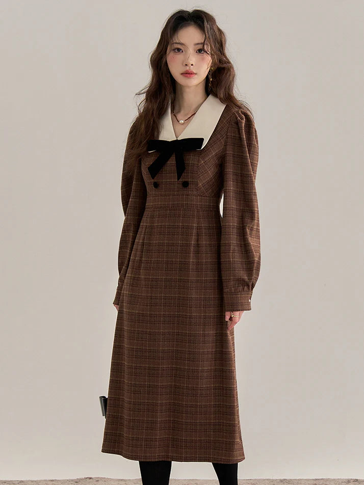 Vintage Plaid Bowkno Dress