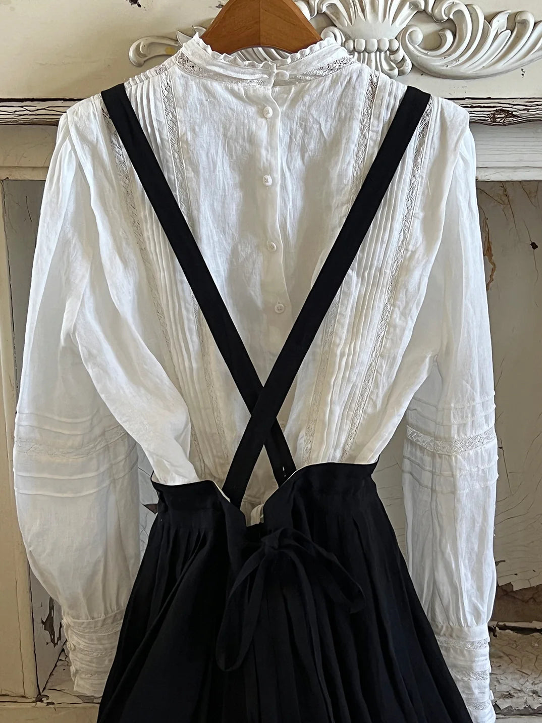 Vintage Linen Suspender Skirt