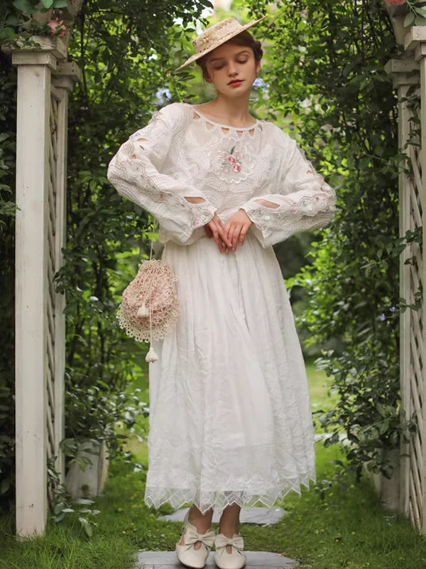 Pure White Lace Flare Skirt