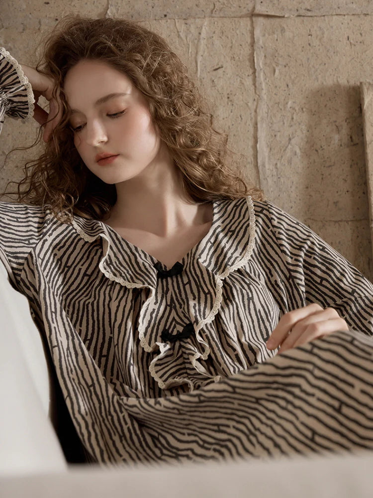 Vintage Stripe Ruffle Nightgown