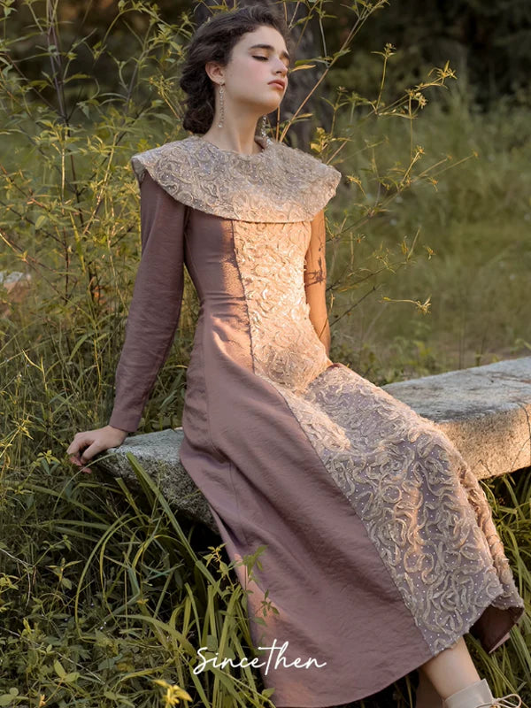 French Retro Rosy Twilight Dress