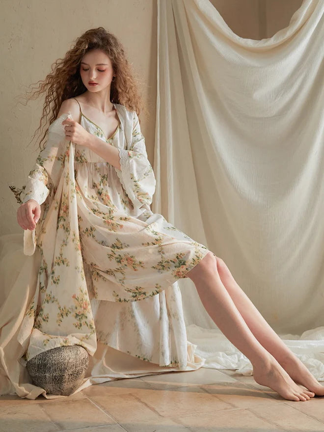 Ethereal Blossom Cotton Nightgown Set