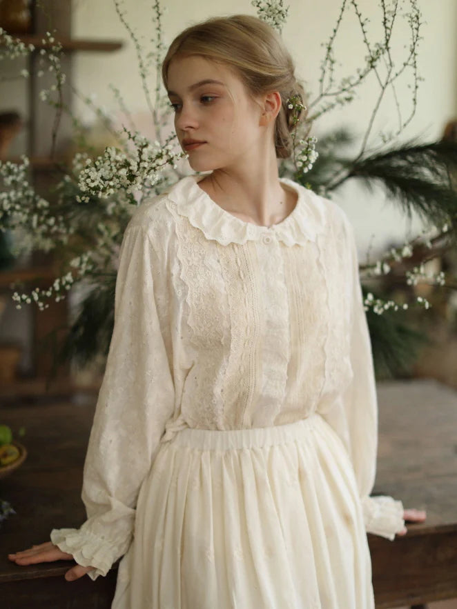 Antique Cream Lace Panel Blouse