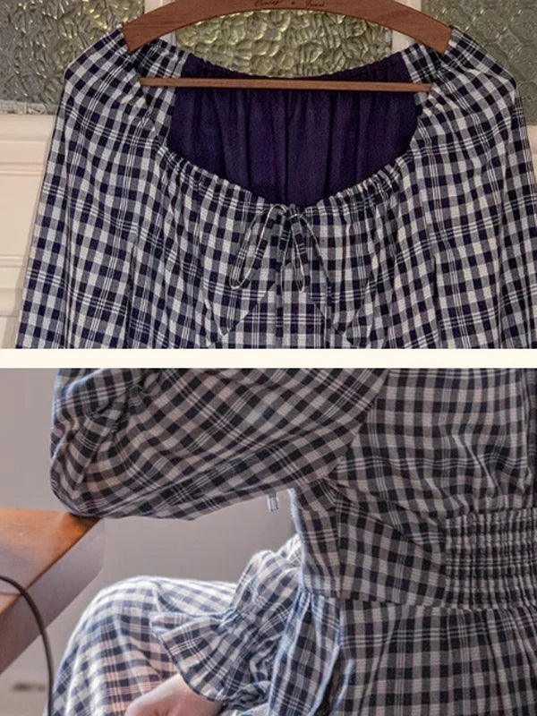 Classic Checkered Ribbon-Strap Dress