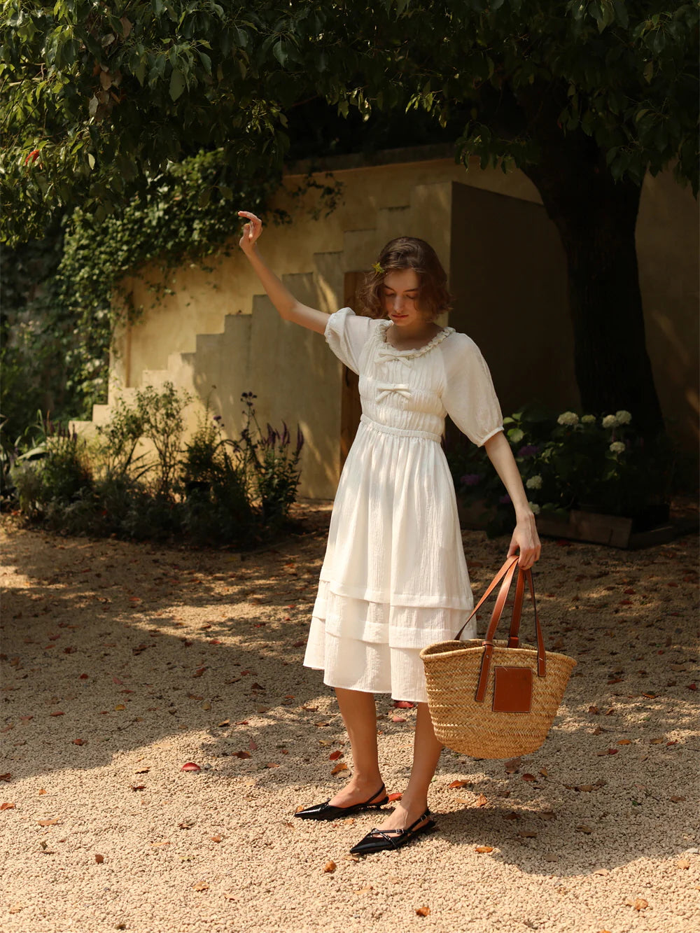 Ethereal Cottage Bow White Dress