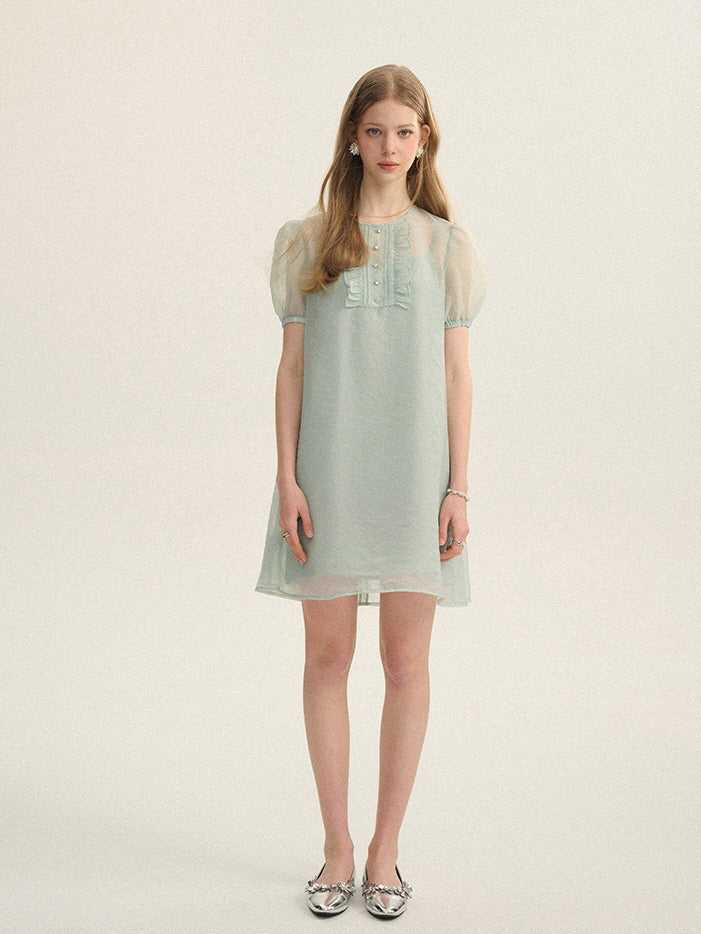 Mint Fairy Puff Sleeve Dress