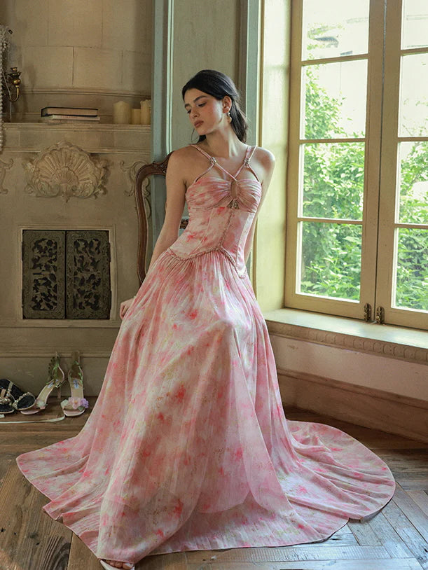 Watercolor Garden Corset Maxi Dress