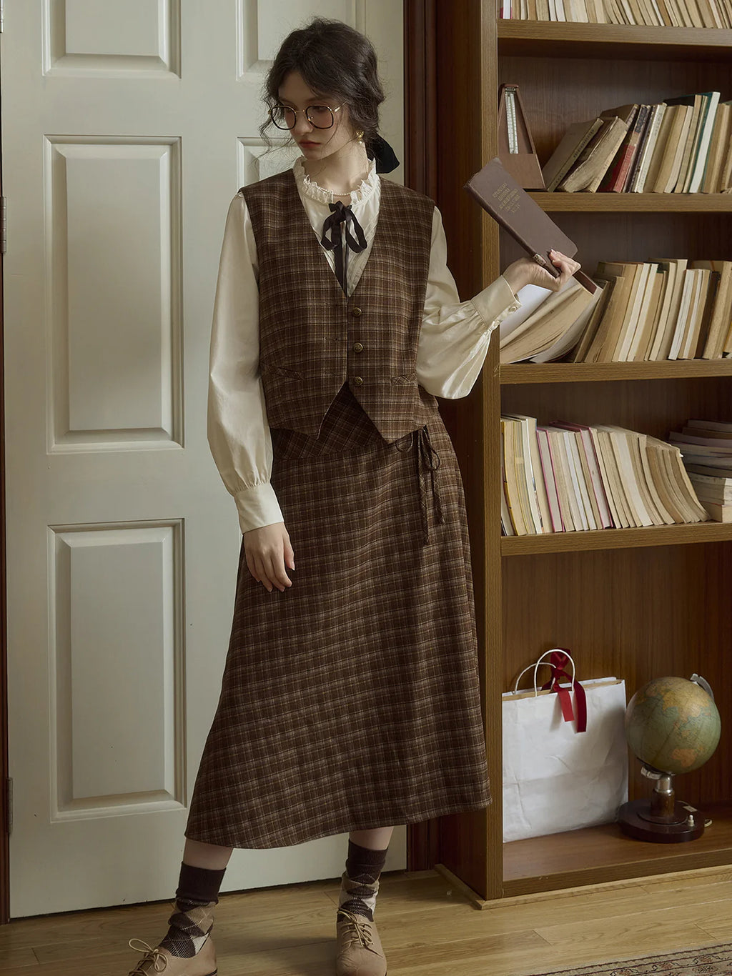 Brown Check Plaid Vintage Wrap Skirt