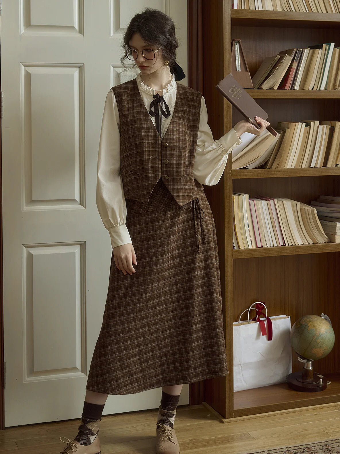 Brown Check Plaid Vintage Wrap Skirt