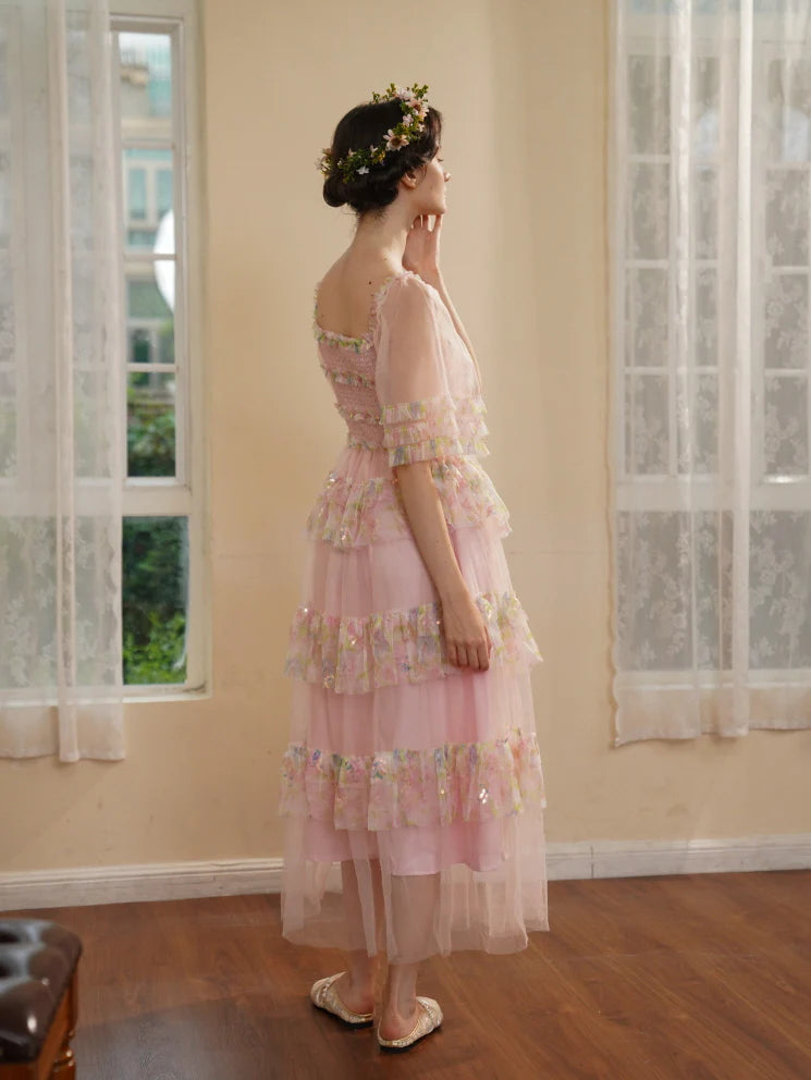 Blooming Ruffle Pink Tulle Dress