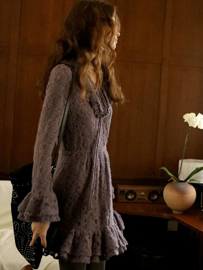 Vintage Lilac Lace Knit Dress